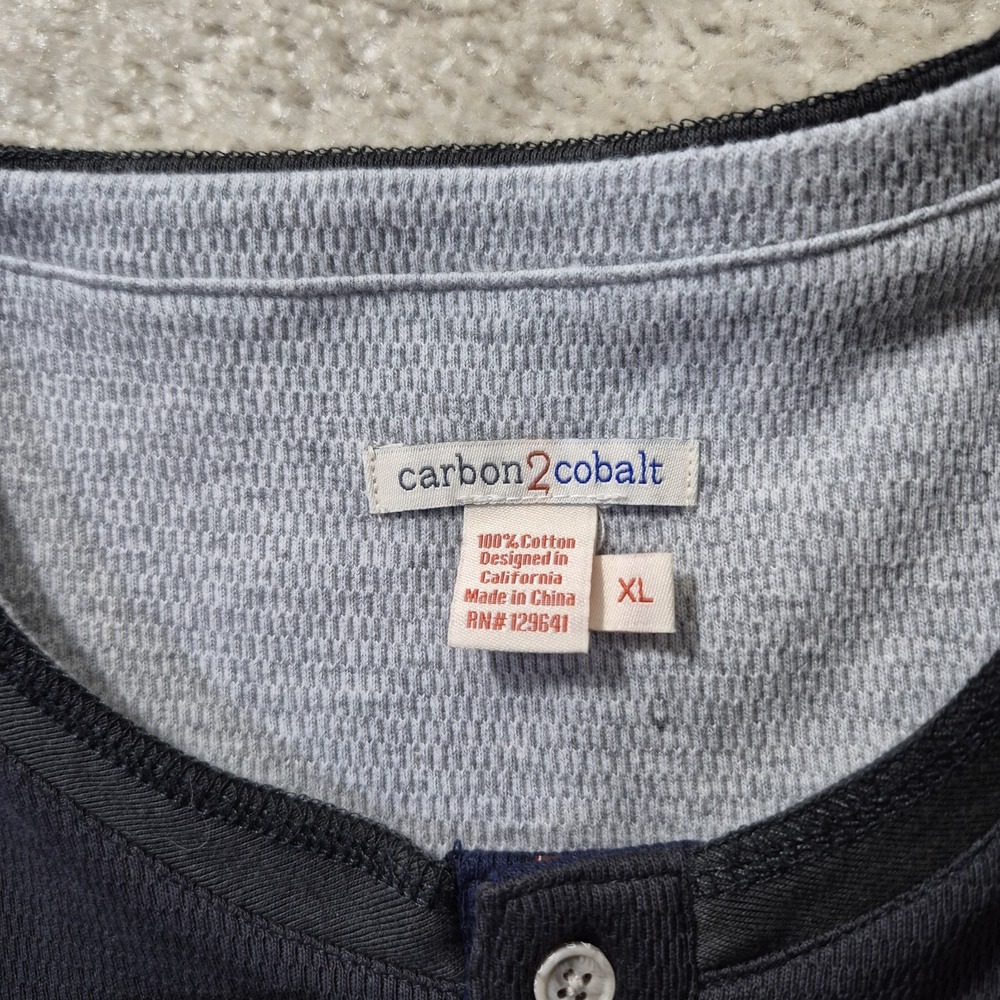 Carbon 2 Cobalt Henley Shirt Mens XL Black Cotton Heavy Preppy Minimal Outdoor - Picture 3 of 7